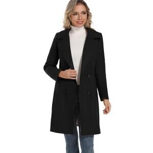 TONCHENGSD Women Notched Lapel Double Breasted Wool Blend Winter Coat Size L‎